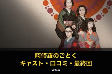Netflixドラマ『阿修羅のごとく』の四姉妹を配し、キャスト・口コミ・最終回の文字を重ねたサムネイル